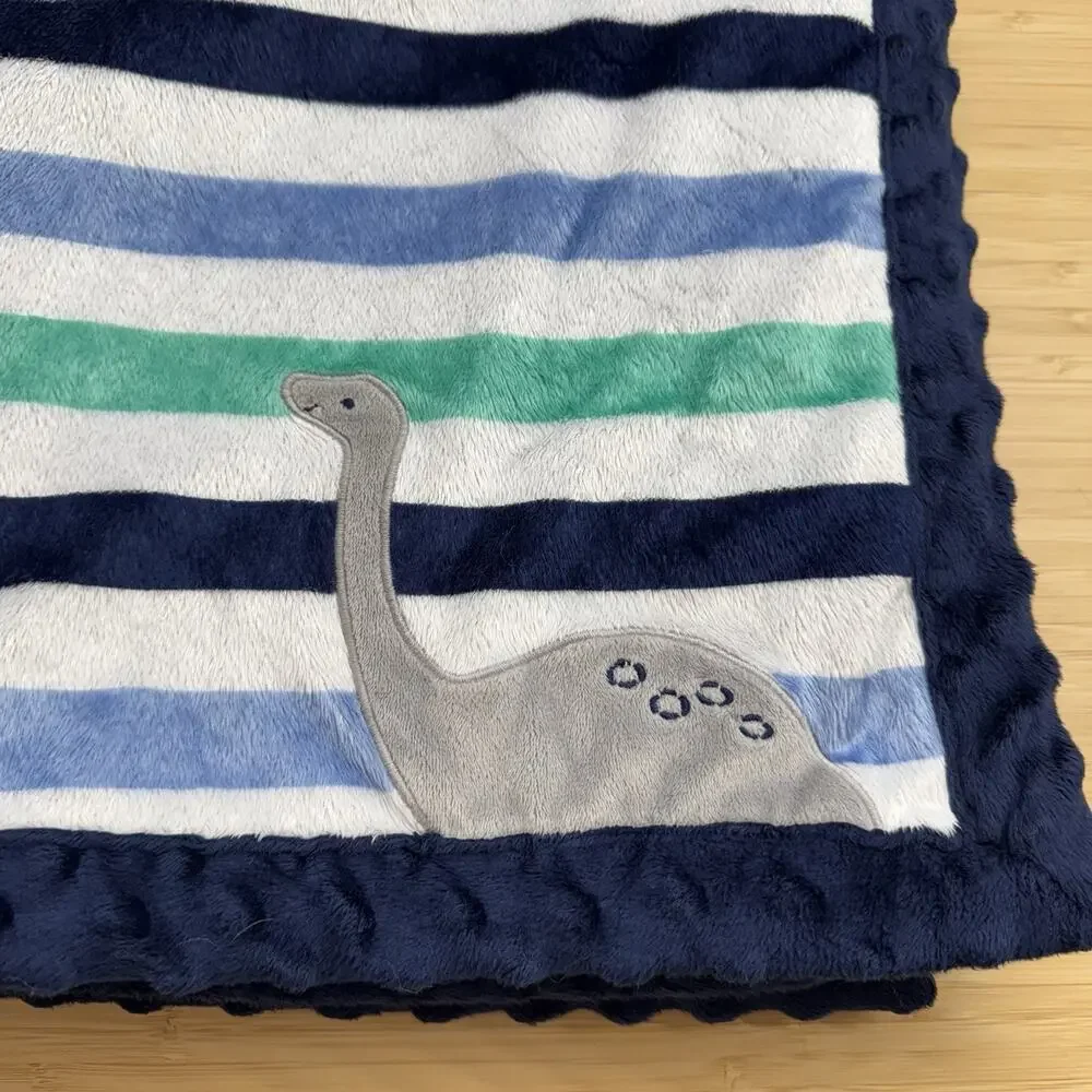 Carters CHILD of MINE Baby Security Blanket Lovey Blue Gray Striped Dinosaur